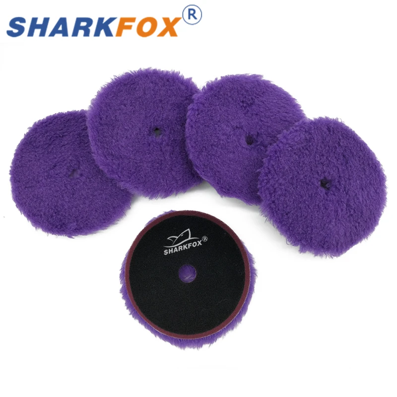 Sharkfox 5Pcs/lot 5/6 inch purple Woolen Polishing Pad Car Paint Polishing Buffing Wool Pad For Waxing Buffer Polisher Use ﻿