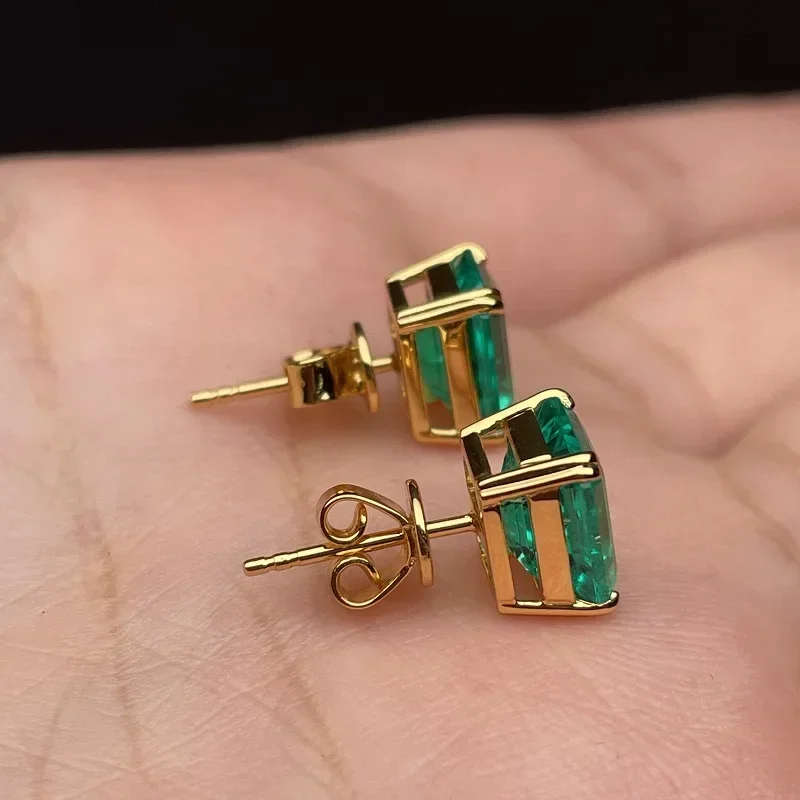 RUIF Custom New Classic Style 925 Silver 7x9mm Emerald Cut Lab Grown Gemstone Emerald Earrings Women Jewelry Ladies Party Gift