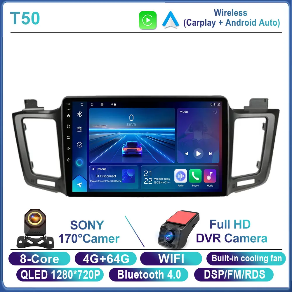 Android 14 autoradio voor Toyota RAV4 2014 2015 2016 2017 2018 LHD, touchscreen, Auto Carplay, DSP, GPS, QLED scherm, WIFI, geen 2Din DVD
