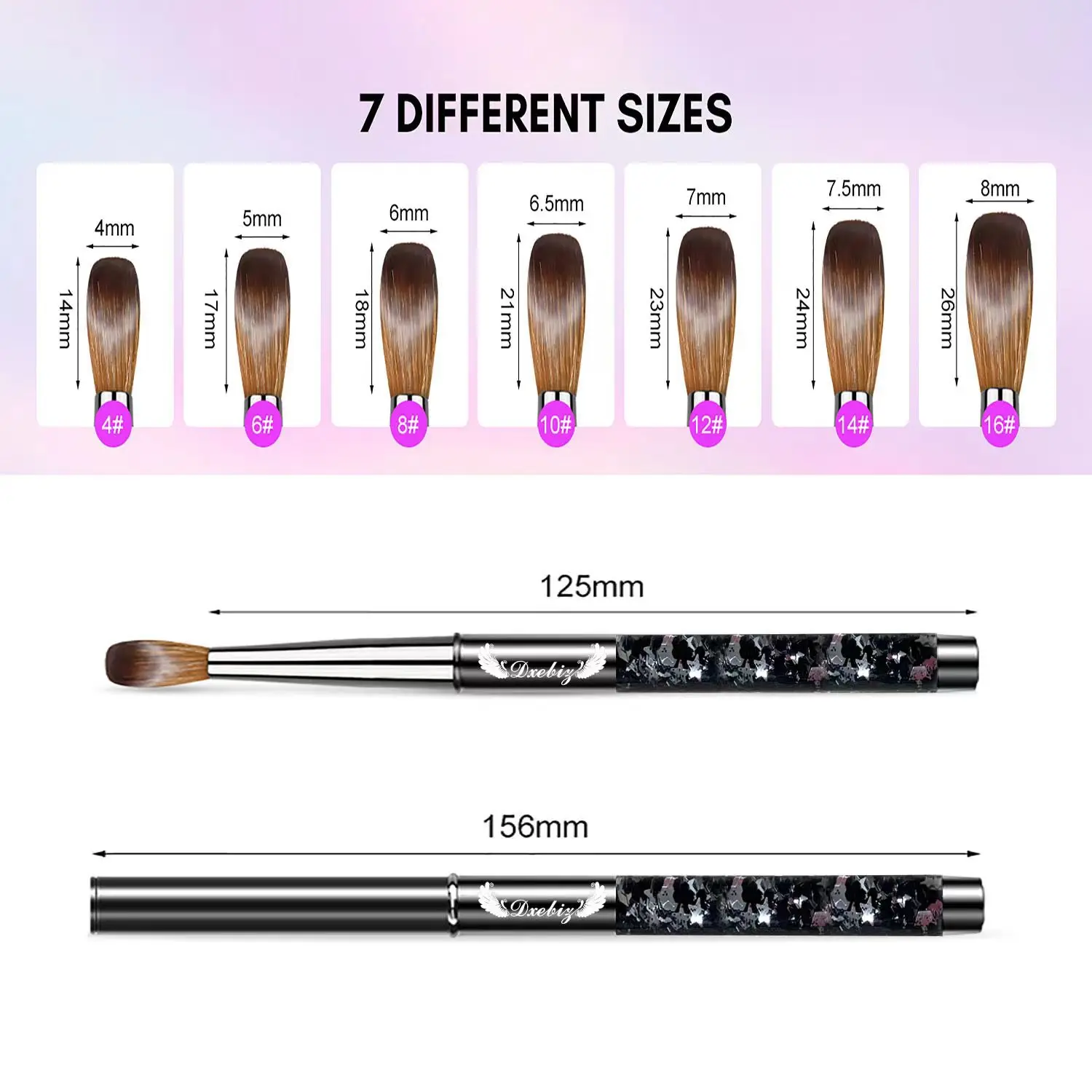 7PCS Kolinsky Acrylic Nail Brush Set for Acrylic Powder Application Premium Brushes Art Extension Carving Size 4/6/8/10/12/14/16