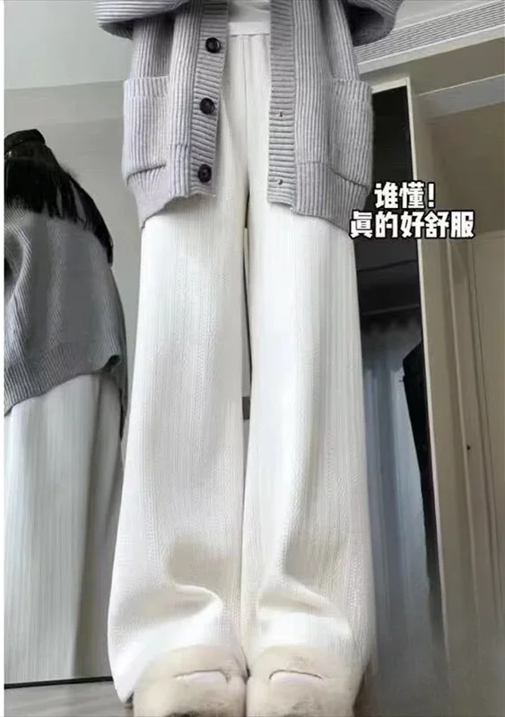 بنطال ذو قصة أرجل واسعة امرأة عادية المرأة الخريف محبوك عمودي مضلع Trackpants الحد الأدنى الكبار استرخاء الراحة الحضرية مصممة Ins #1