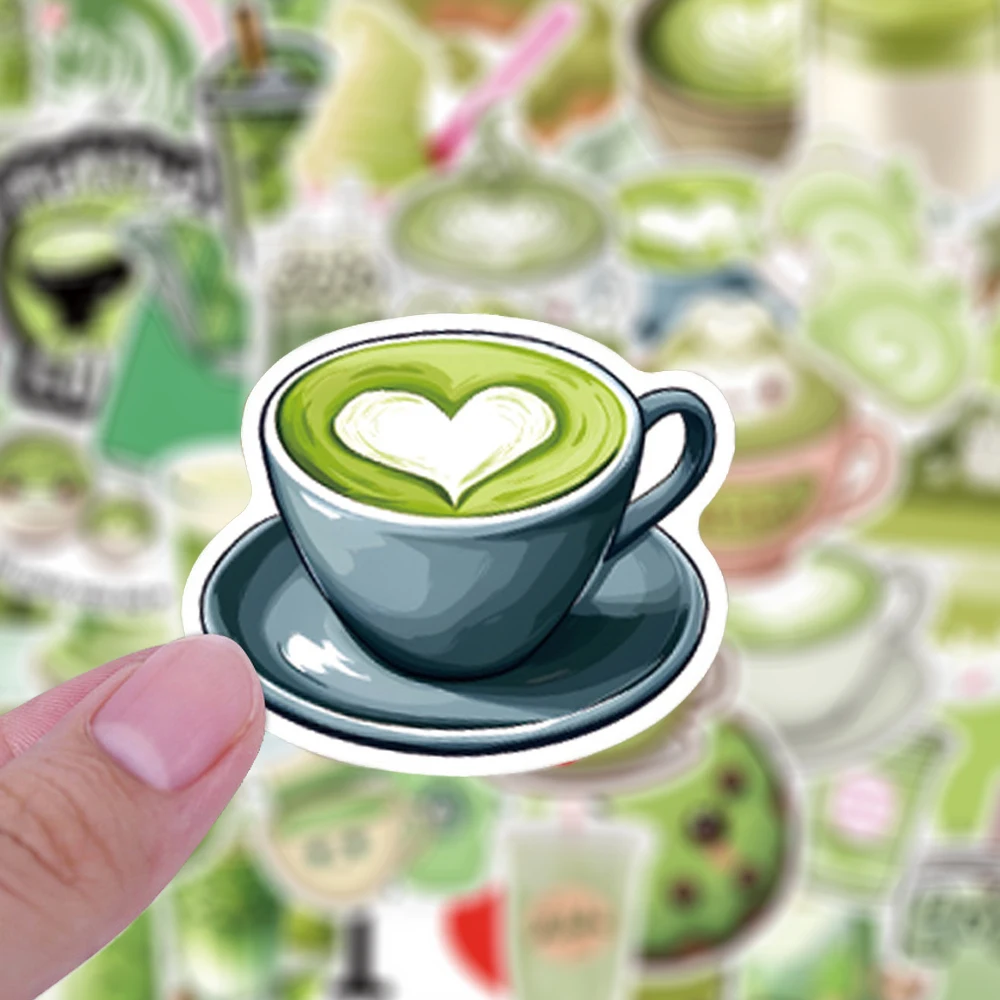 10/30/55pcs Cute Green Matcha Drink Stickers Cartoon Aesthetic Decals DIY Water Bottle Suitcase Phone Fridge Sticker Wholesale