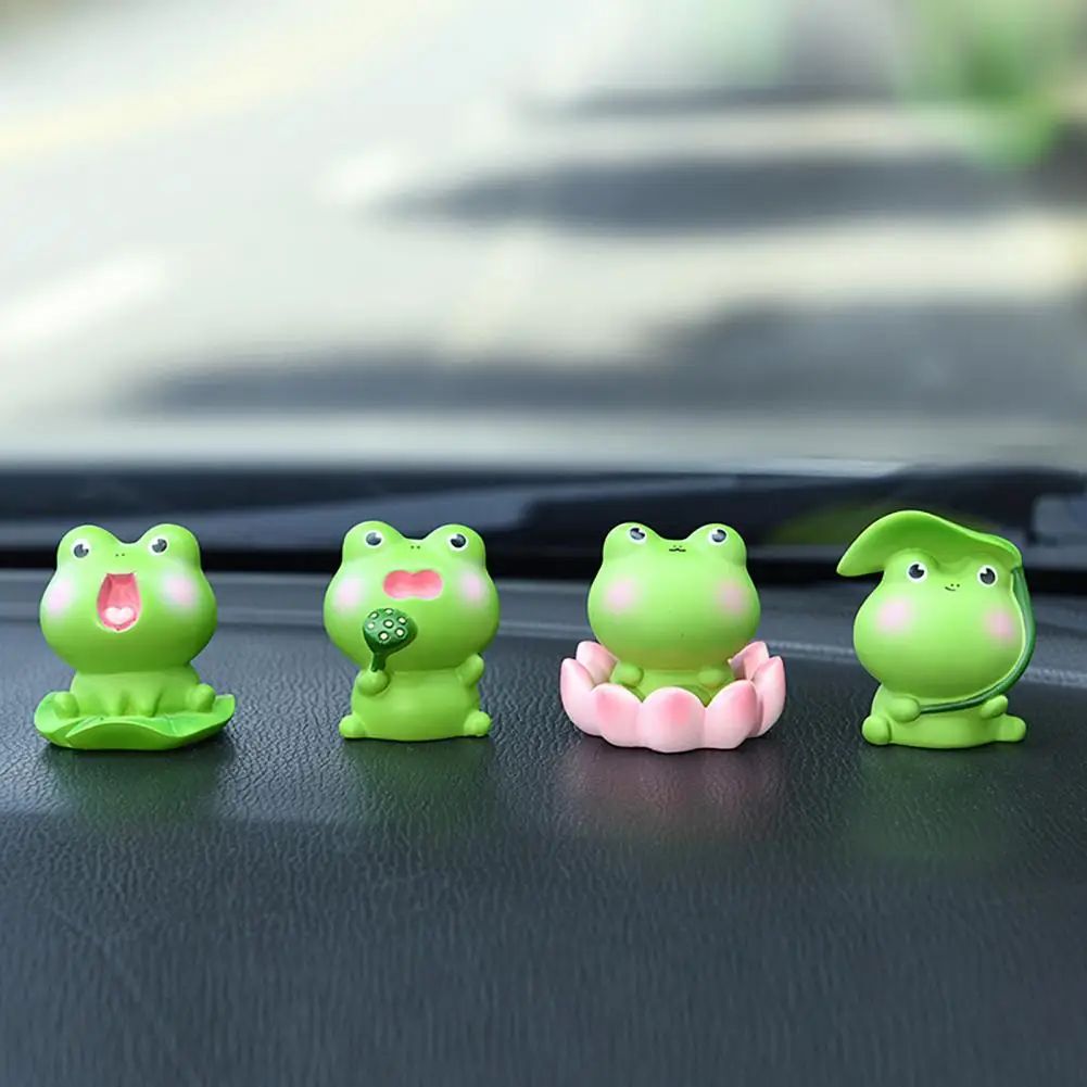 Collectible Car Figurine Car Resin Ornament 3pcs Resin Frog Figures with Pad Mini Green Plant Bonsai Pots Cactus Small for Car