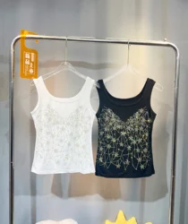 Sparkling Stars Hot Drilling Female Camisole 2024 New Summer High Stretch Slim Bottom Shirts All-match Sleeveless Tanks Top