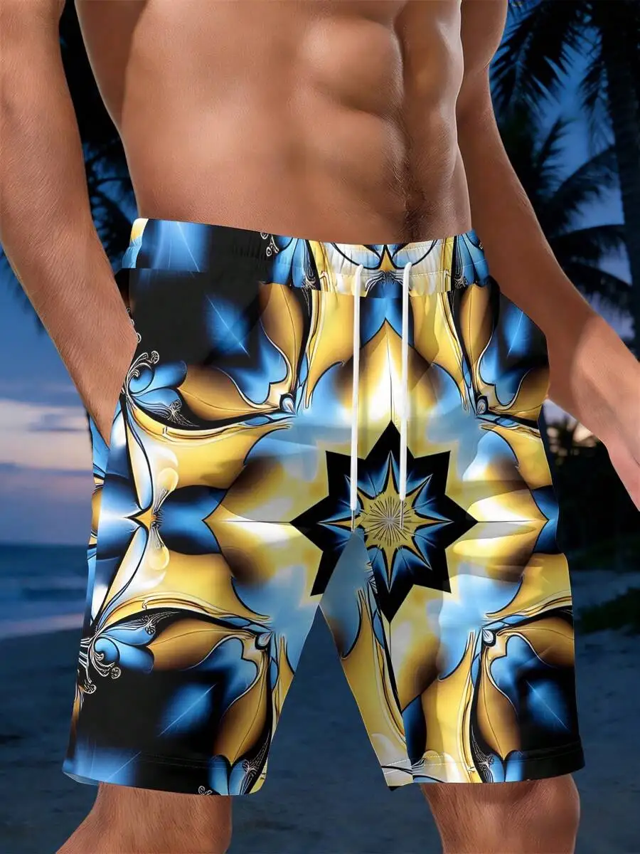 

Mens Abstract Geometric Star Mandala Print Beach Shorts Summer Casual Wear