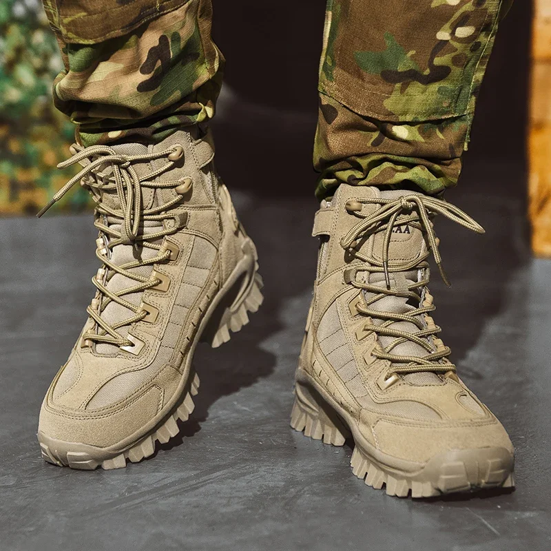 New Military Man Tactical Boots Anti-Slip Ankle Boots Army Boots Men with Side Zipper Big Size Work Safety Shoes Motocycle Boots