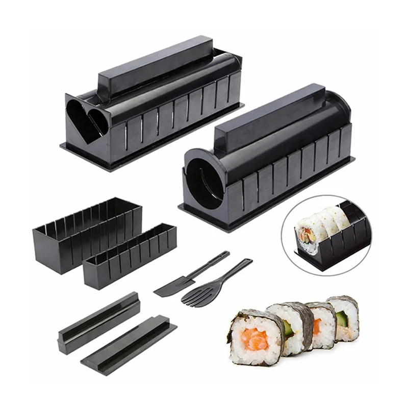10Pcs/set Sushi Making Kit Japanese Rice Ball Cake Roll Mold DIY Home Sushi Making Tool Plastic Kitchen Sushi Maker Tools