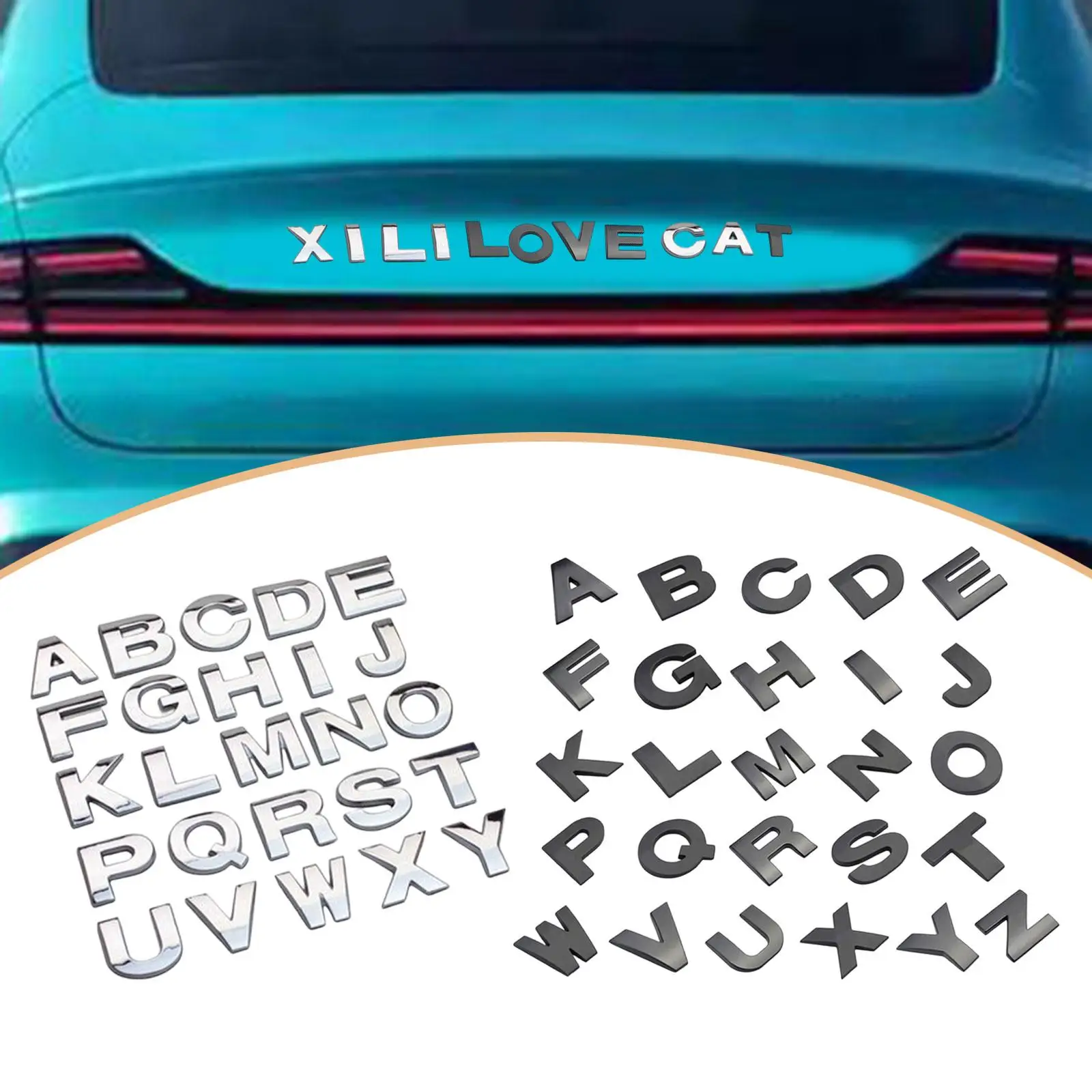 

26Pcs 3D English Letter Car Sticker Mark Auto Sticker Weatherproof Decor Alphabet Car Emblem for Auto Car SUV Motorhome