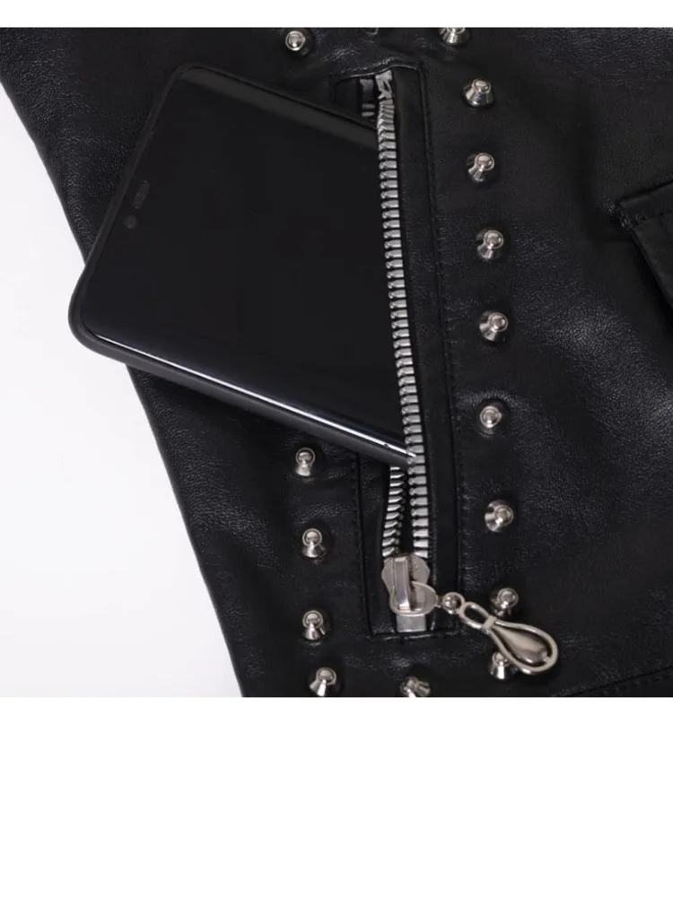 QNPQYX Women Patchwork Leather Jackets Flower Embroidery Rivets Short Section Pu Leather Small Jackets Casual Motorcycle Coats