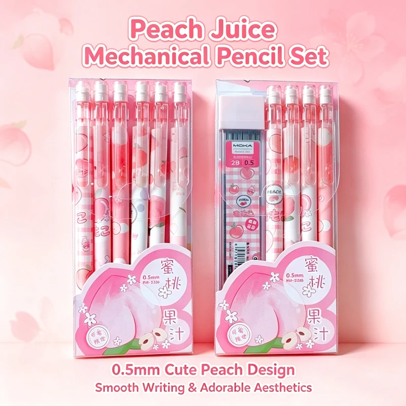  Kawaii Cartoon Mechanical Pencil Set 0.5mm Cute Automatic Pencils With 2B Lead Refills Student School Office Stationery Sketch