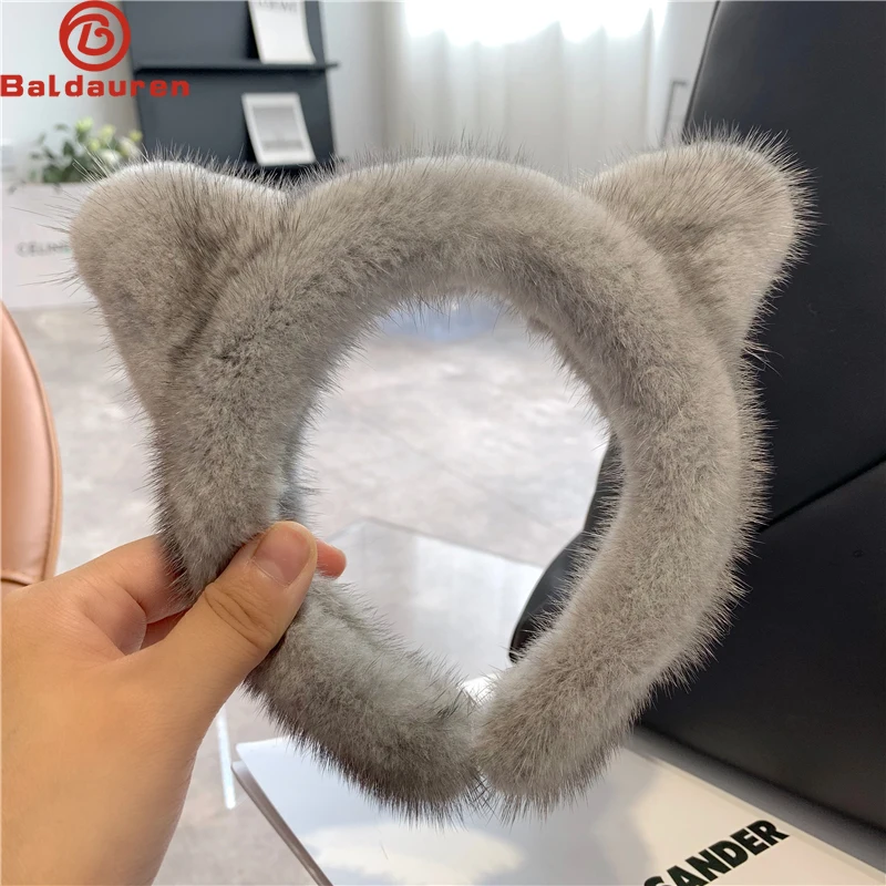 2024 New Style Four Seasons Real Mink Fur Hair Bands For Women Luxury Fur Ears Hair Band Girl Hair Accessories Fashion Hair Clip