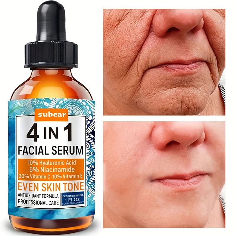 Sérum visage à la nicotinamide et vitamine E, 4 en 1, vitamine C, acide hyaluronique, hydratant, éclaircit la réparation de la peau, essence qualifiée ale lisse