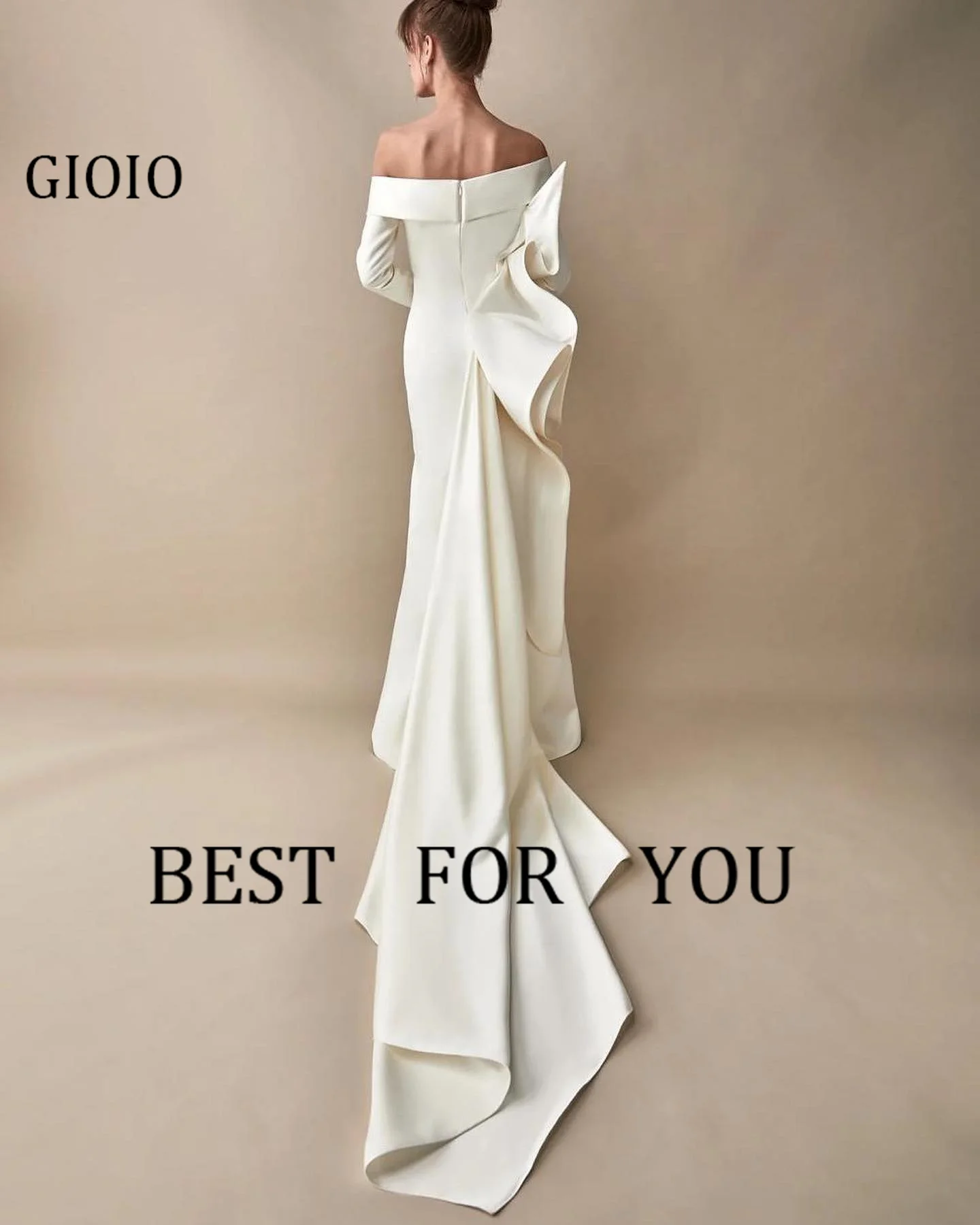 GIOIO Off Shoulder Luxury Formal Evening Dresses Sheath Long Sleeves فساتين سهرة  Floor Length Elegant Prom Gowns Party Women