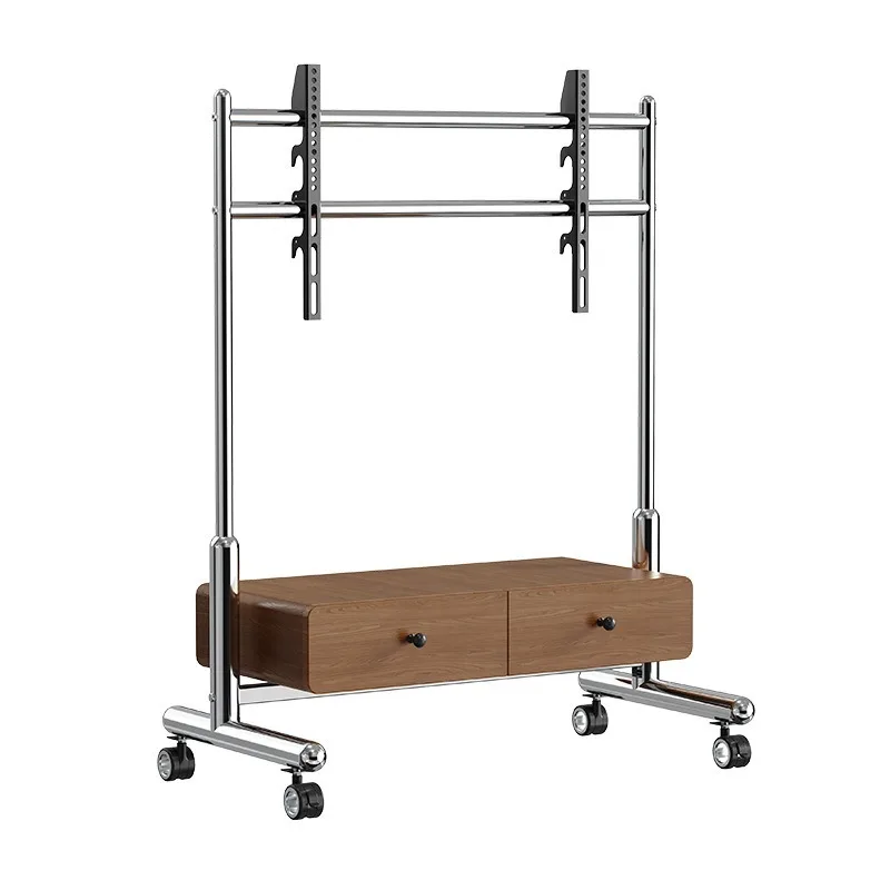 Stainless steel TV bracket, movable floor cart, solid wood TV cabinet for 32-75 inches