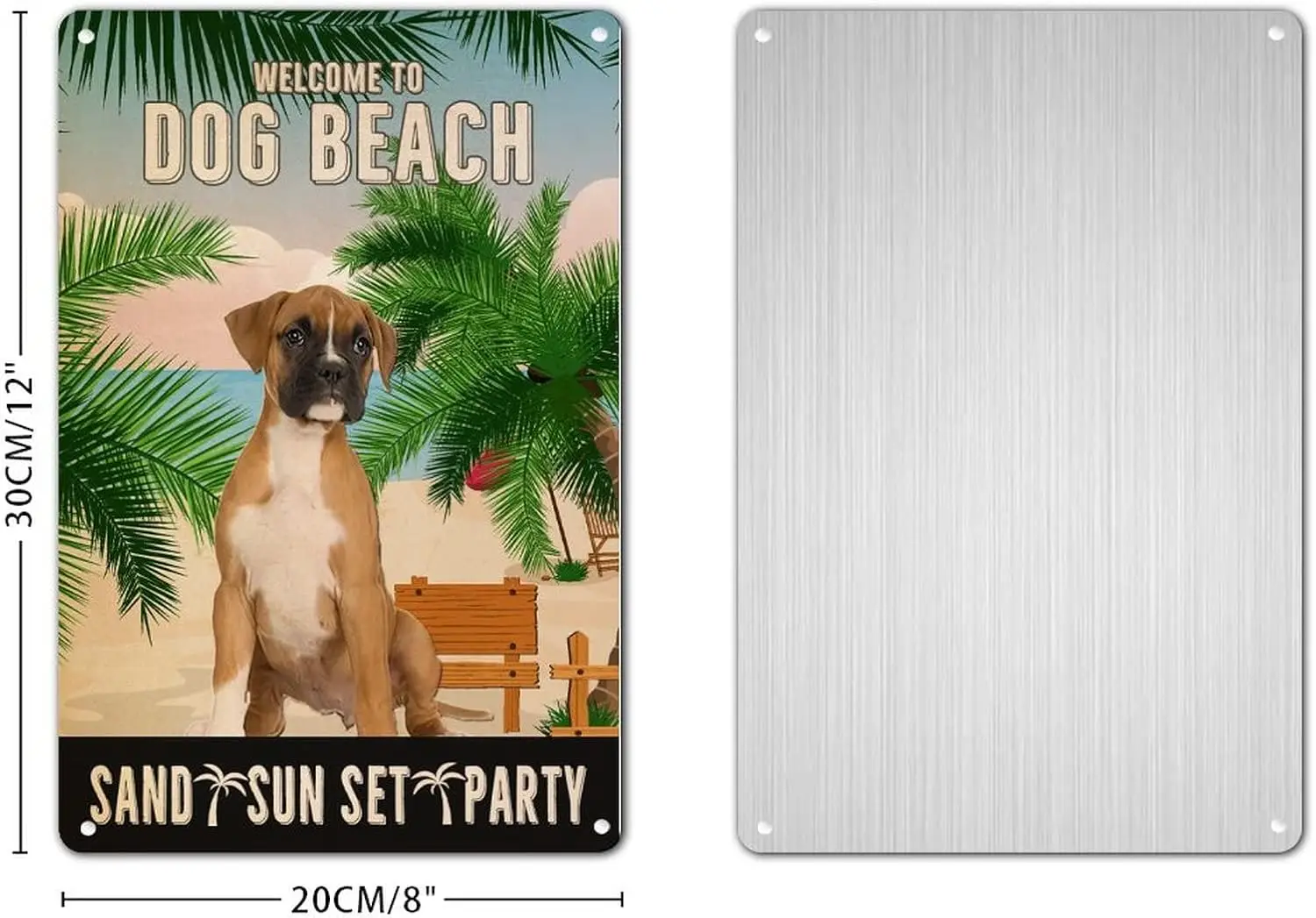 Welcome to Dog Beach Tin Sign Boxer Metal Plaque Summer Landscape Nostalgia Poster Painting Quality Aluminum Sign Thanksgiving D