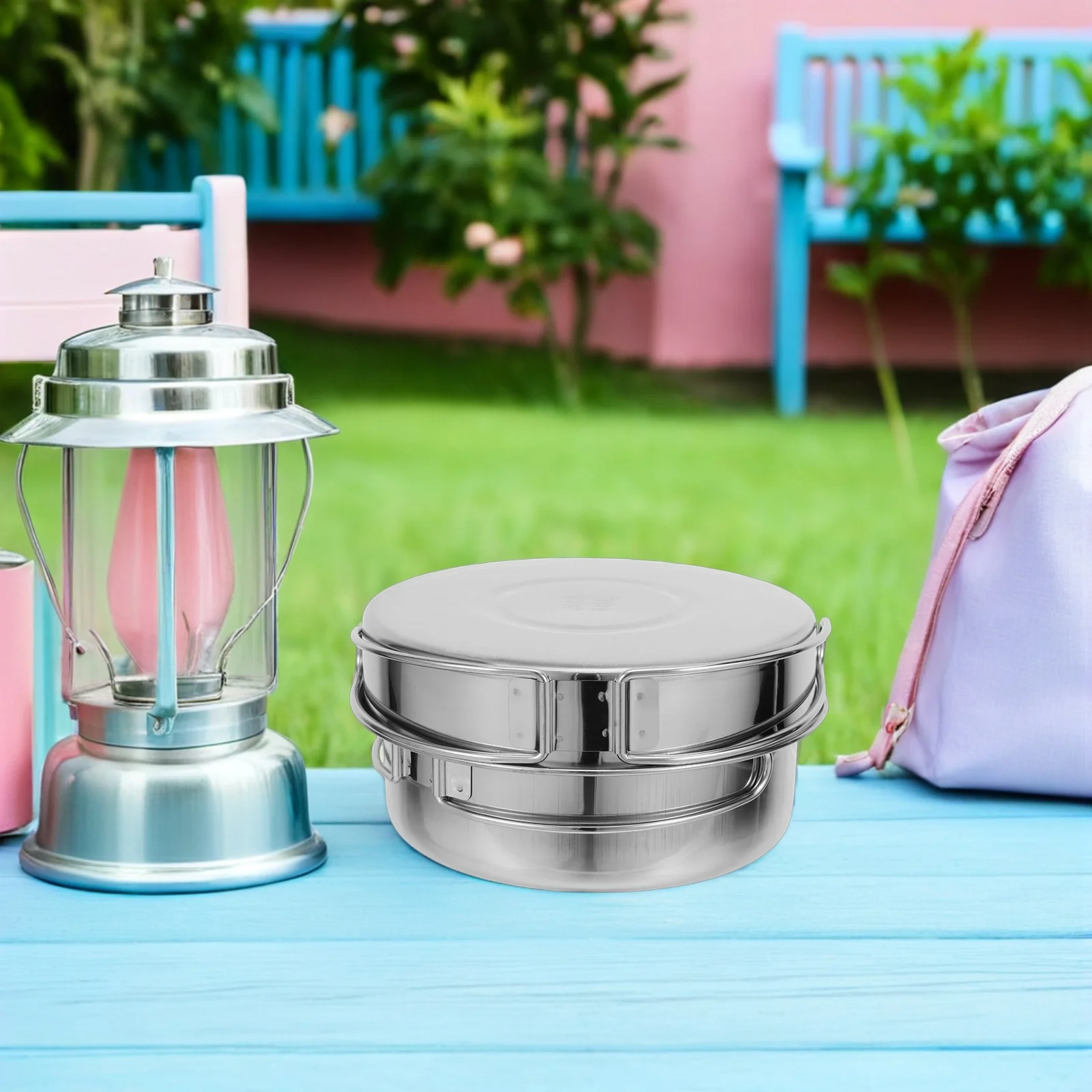 

1Set Outdoor Foldable Cutlery Stainless Steel Camping Cookware Kit Portable Lightweight Hiking Backpacking Tableware Picnic