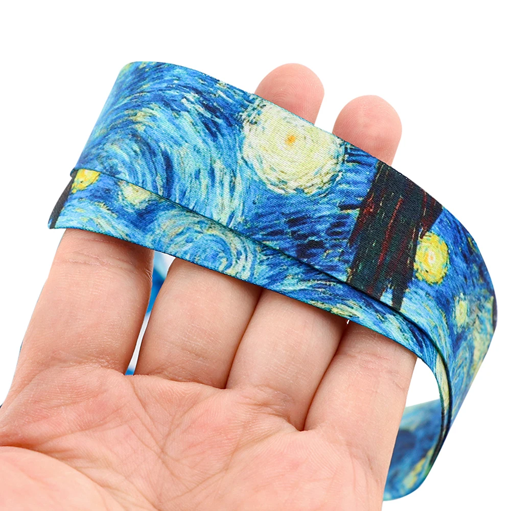 Van Gogh Starry Sky Painting Lanyards ID Badge Holder Bus Pass Case Cover Slip Bank Credit Card Holder Strap Cardholder