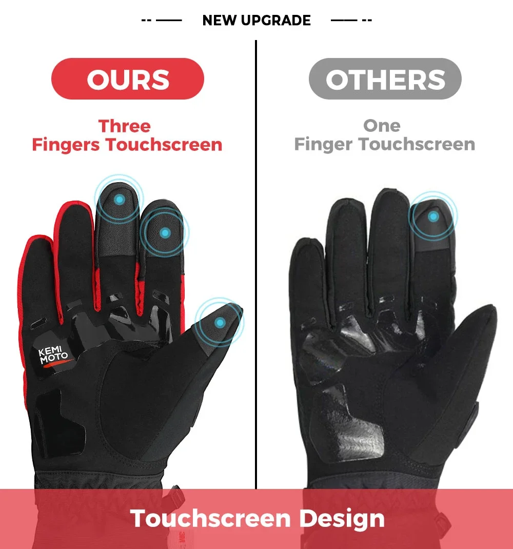 KEMiMOTO CE Motorradhandschuhe Winter Schwarz Guantes Moto Invierno Warm Touchscreen Wasserdicht Winddicht Schutzhandschuhe – Detail 16