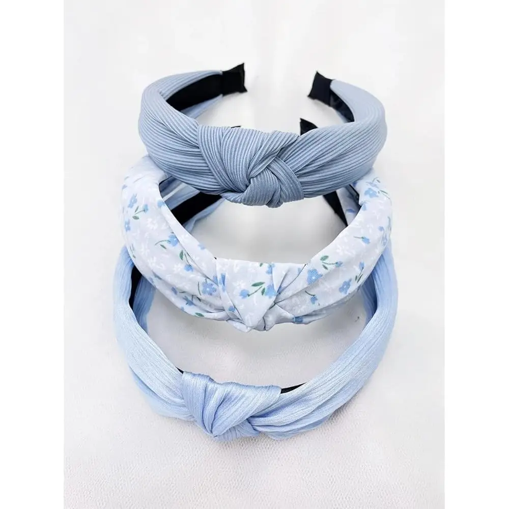 

Free Shipping 3 Packs Top Knot Headbands for Women, Blue Knotted Head Bands for Women's Hair Floral Spring Summer Hairbands Cute