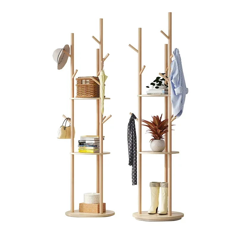 

360 Degree Rotation Pine Coat Rack Floor Simple Modern Clothes Hangers Bedroom Living Room Furniture Hat Stand