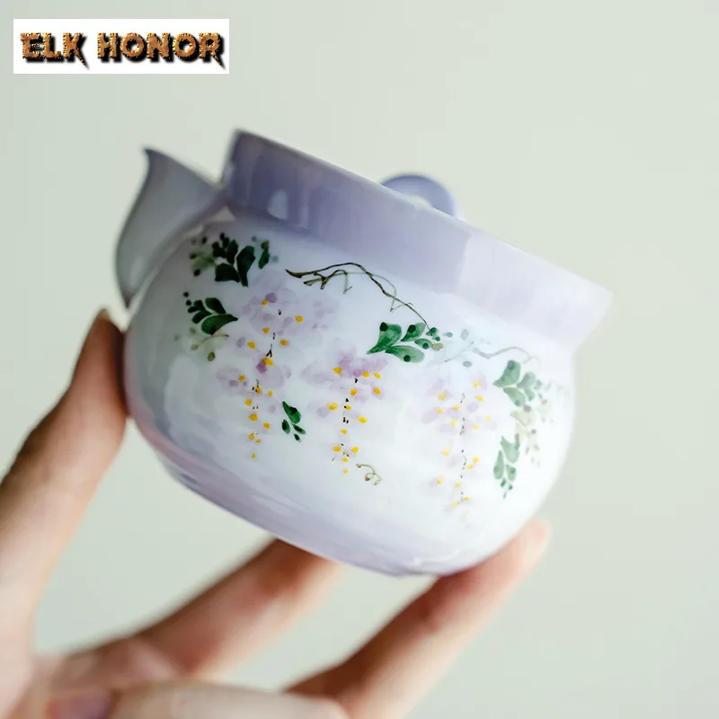 190ml Hand-painted Wisteria Flower Teapot Aesthetic Tea Infuser Pot Tea Maker Kettle With Strainer Flower Tea Teaset Ornaments view 3