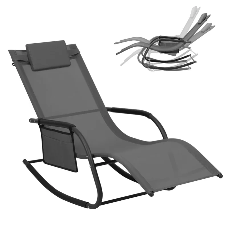 WOLTU Garten-Sonnenliege, Schaukel-Liegestuhl, Outdoor-Liegestuhl mit Seitentasche, Kopfstütze und Armlehnen für Hof, Balkon, Terrasse