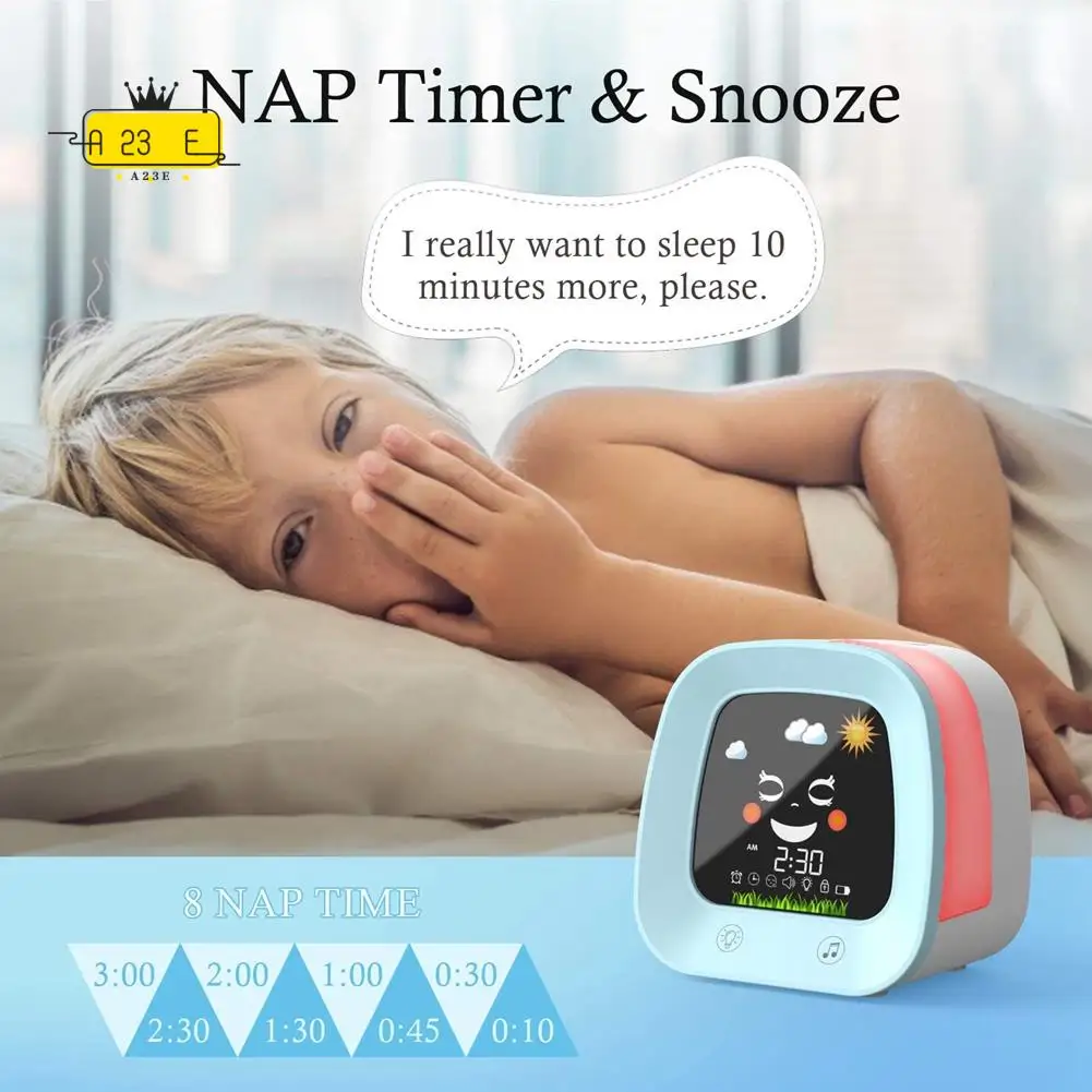 A23E-1 Set Alarm Clock For Kids Children's Sleep Trainer Clock With 4 Color Toddler Night Light, Sleep Sound Machine Blue