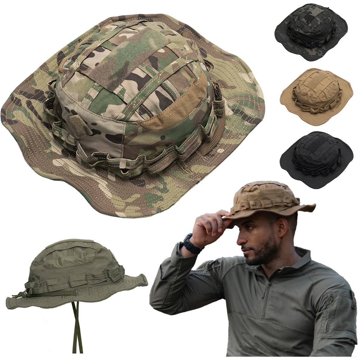 

Новая тактическая шляпа Boonie для спорта на открытом воздухе, походная шапка, дышащая, износостойкая, складная панама, камуфляжная шляпа для охоты и стрельбы