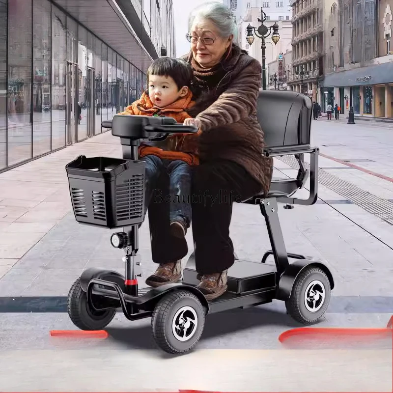 Elderly four-wheeled scooter disabled double power folding battery car can lift battery