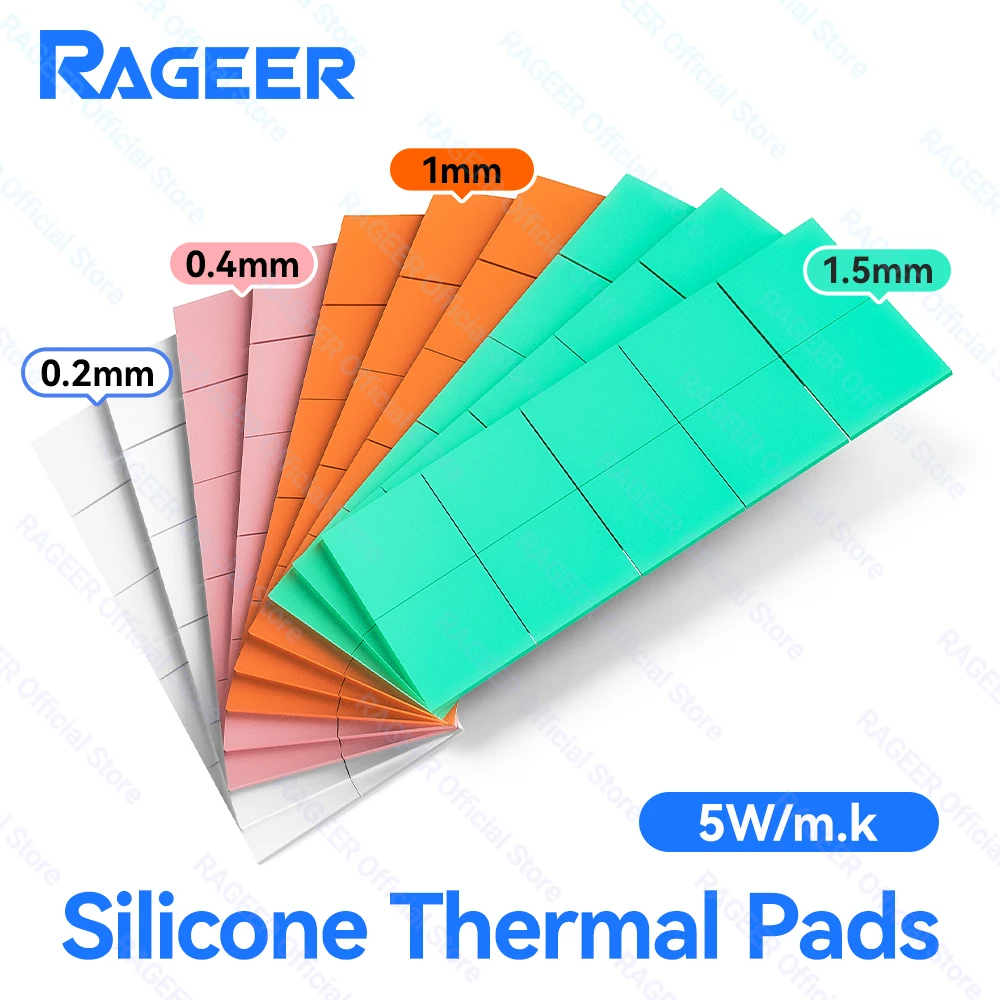 Image of RAGEER 100 Stück Wärmeleitende Silikonpads M.2 SSD NVME SATA Wärmeleitpad für PC Laptop PS5 Kühlkörper/GPU/CPU Grafikkarte