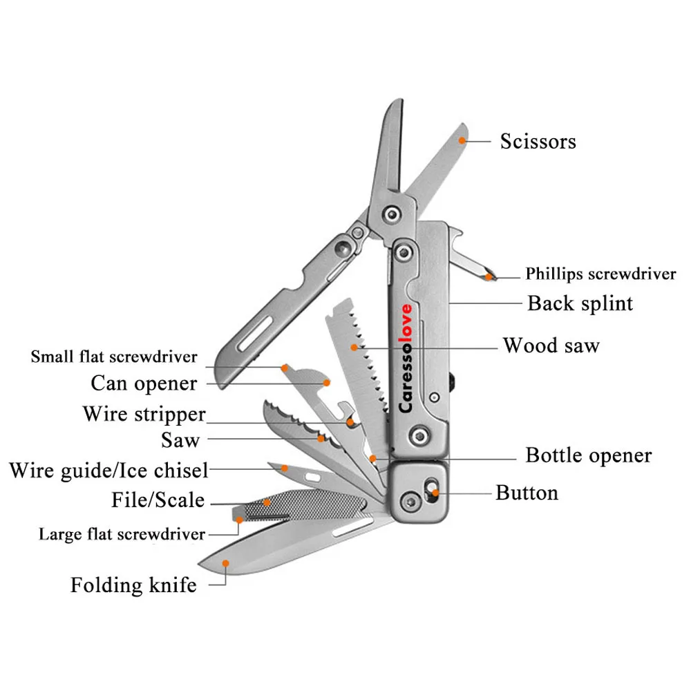 Caressolove Detachable Multitool Folding Knife 440 Steel Multifunctional Pocket Knife Cutter Survival Camping Emergency Tools