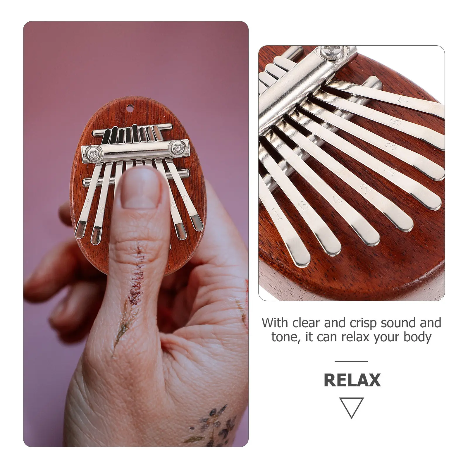 1Set Kalimba Thumb Piano Mini 8 Keys Solid Wood Compact Portable Musical Instrument for Beginners Travel School Bag Pendant - view 3