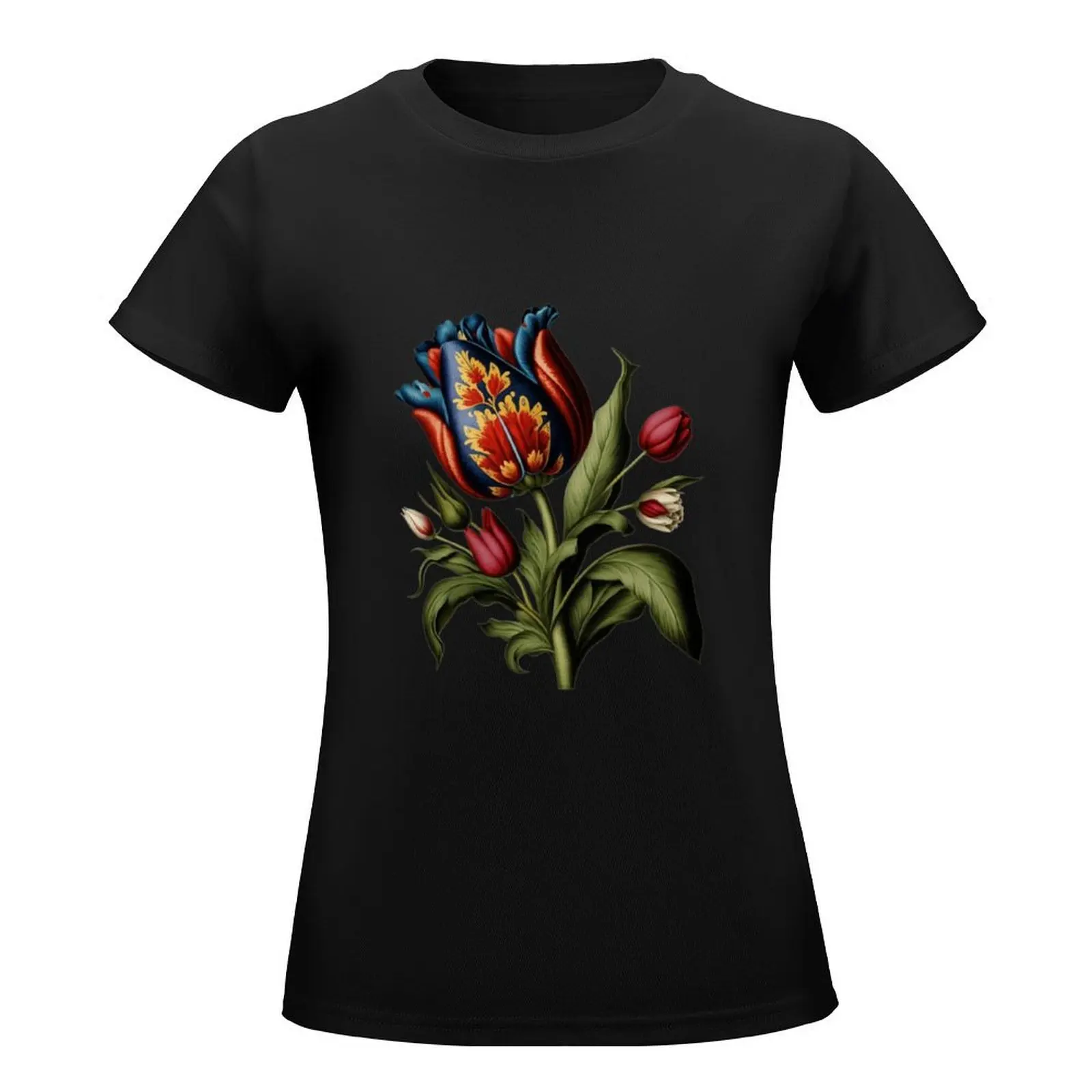 Turkish tulip design T-Shirt summer tops oversized cute clothes western t shirts for Women