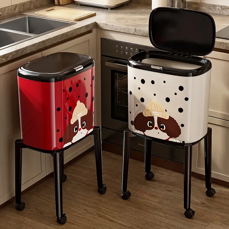 Ergonomic Tall Kitchen Trash Can with Lid Removable Waste Bin for Home Bathroom No Bending Garbage Storage Cylinder