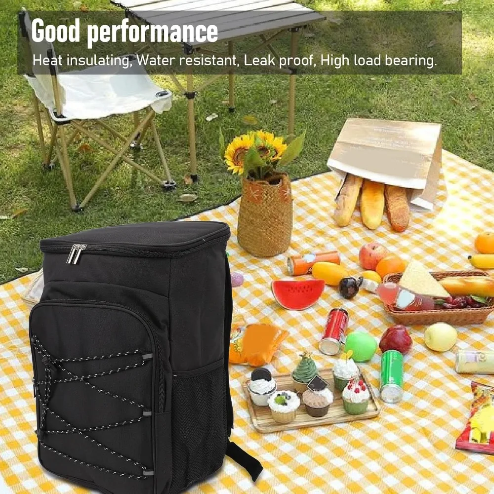 Oxford Cloth and PEVA Insulated Backpack Black Chest Buckle Straps Cooler Backpack Side Pockets Leak Proof Backpack
