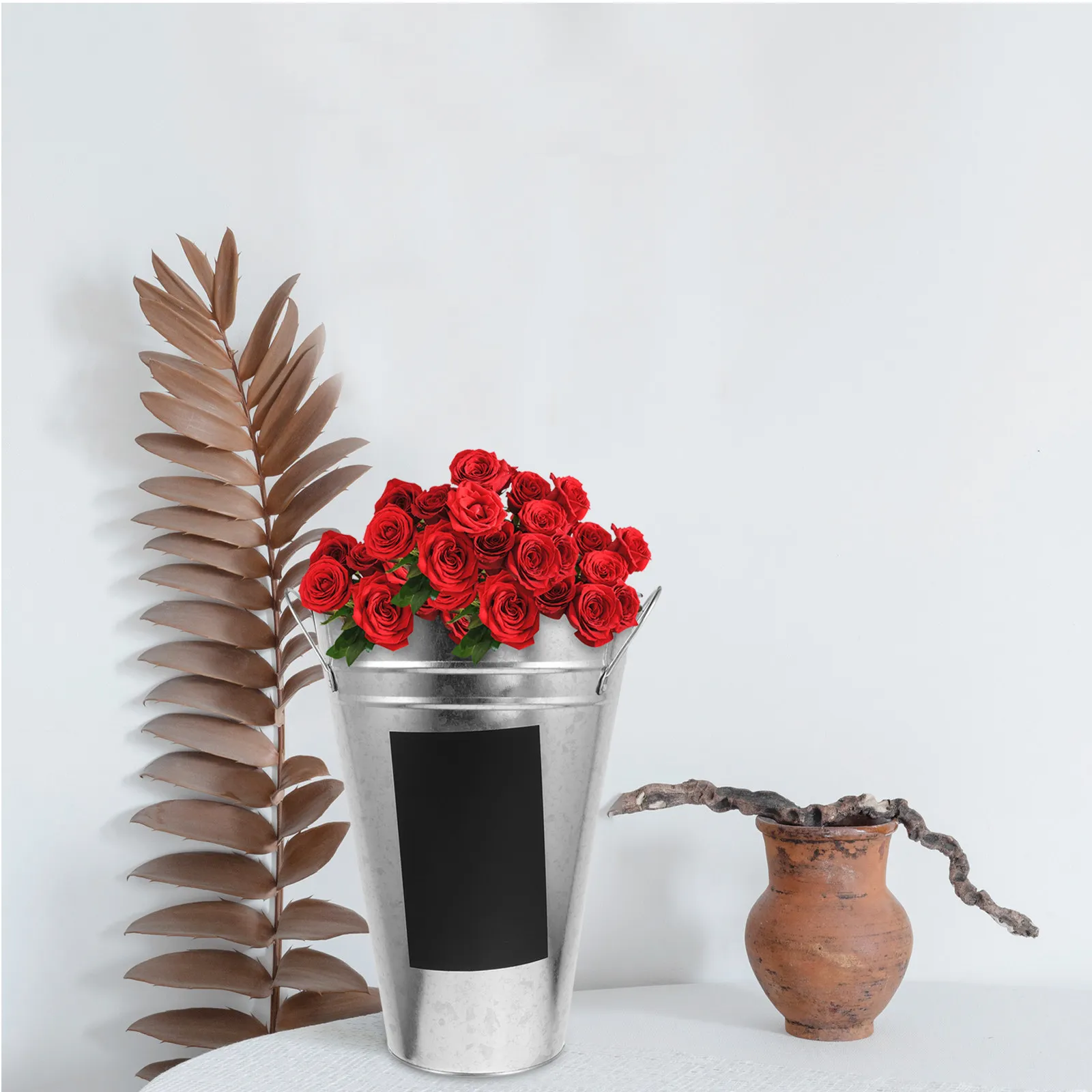 1Pcs Waterproof Blackboard Sticker Flower Bucket Galvanized Iron Sheet 30Cm Height Hydroponics Fresh Floral Display Metal