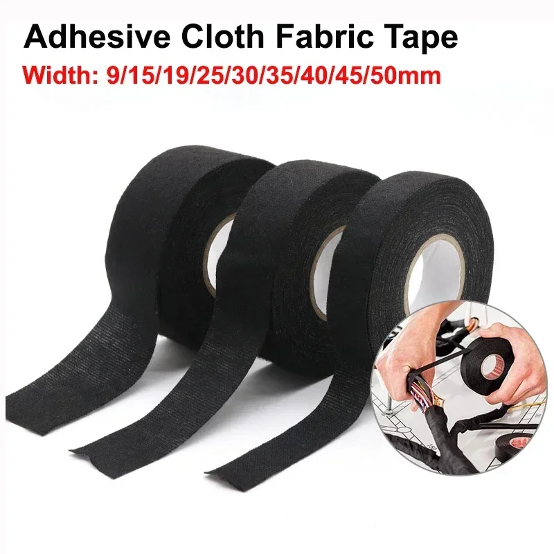 

15m/roll Adhesive Cloth Fabric Tape Heat-resistant Width 9-50mm Automotive Cable Tape Harness Wiring Loom Electrical Heat Tapes