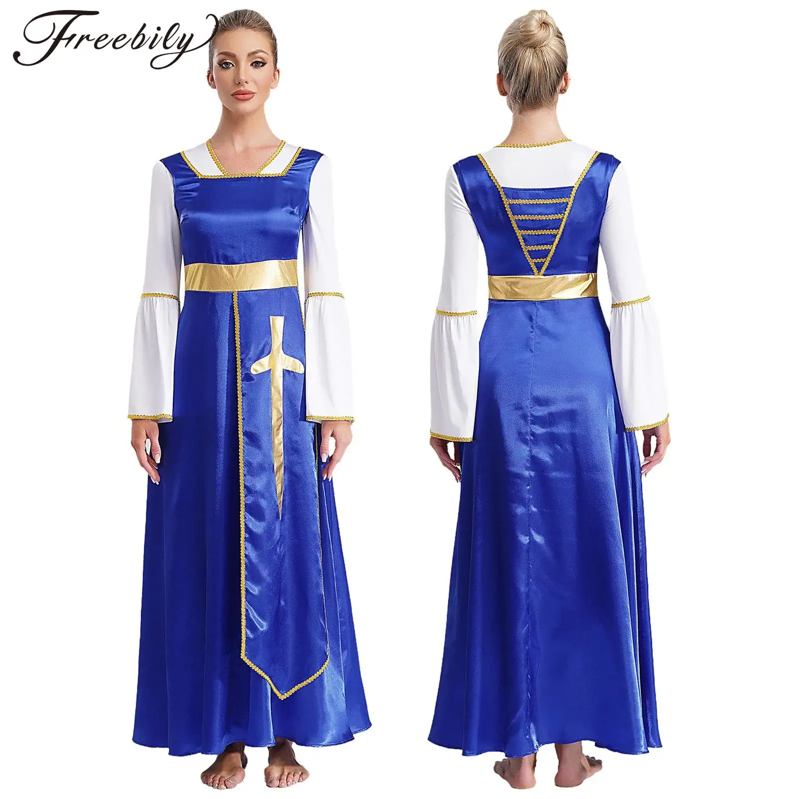 Women Liturgical Praise Church Choir Worship Dress Modern Lyrical Dance Performance Dancewear Sleeveless Satin Gown Tuicn Robe