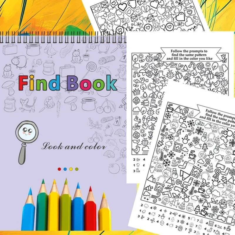 كتاب الأشياء المخفية التفاعلية للتدريب على التركيز للشباب والمتعة التعليمية مع العثور على عائلة المدرسة اللغز الملونة #2