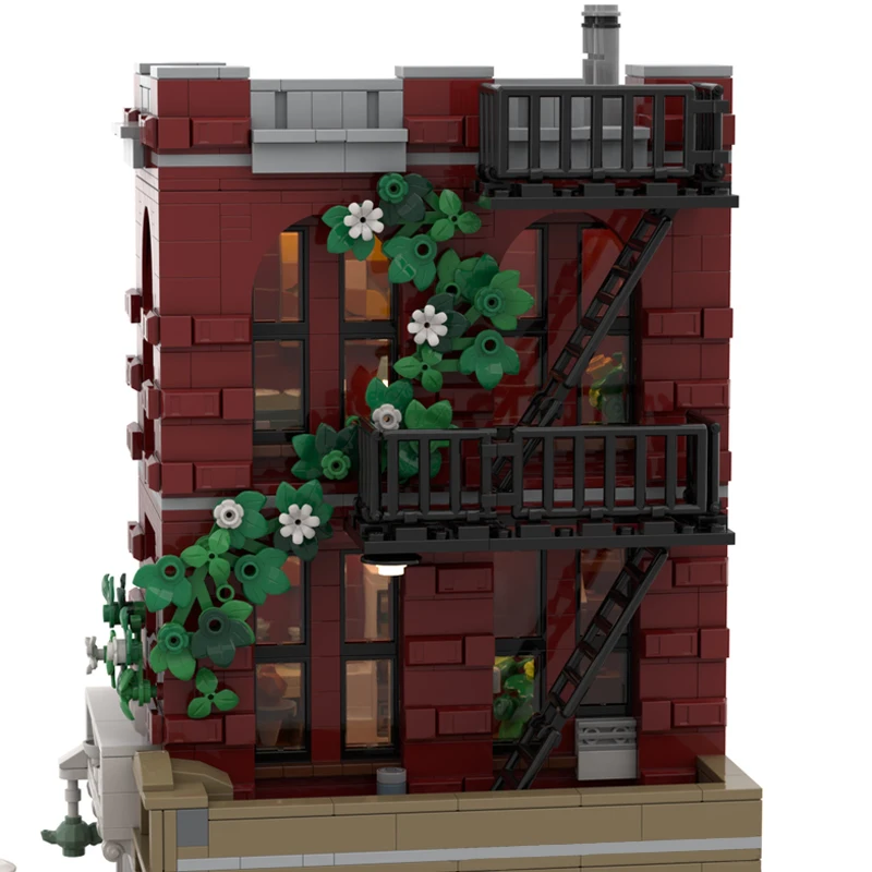 1584 pièces le modèle créatif rouge d'architecture typique américaine Street View dans les blocs de construction ville bricolage cadeaux MOC- 199509