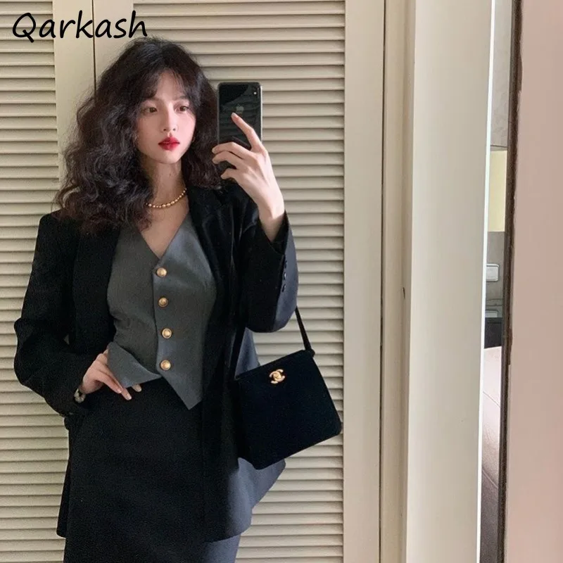 

Vests Women Spring Retro Office Lady Comfortable Trendy V-neck Solid All-match Simple Korean Style Elegant Vintage Fit Leisure