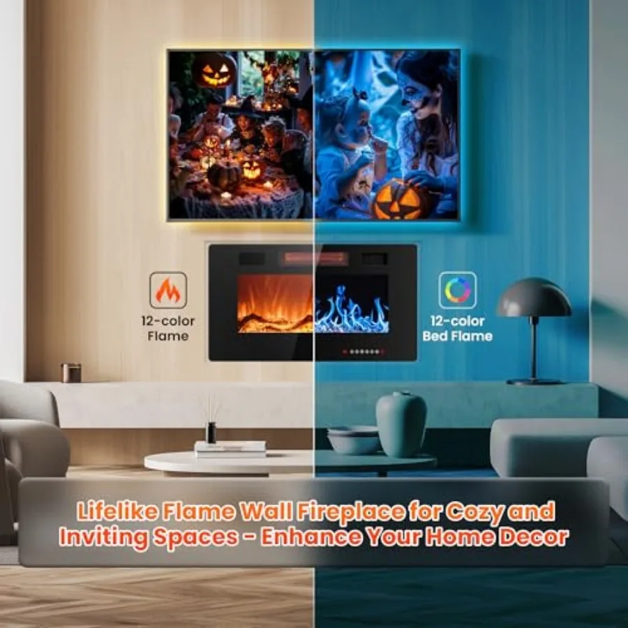 حشوات مدفأة كهربائية مقاس 30 بوصة للتركيب المثبت على الحائط والتركيب المثبت على الحائط بسعة تسخين 750/1500 وات مع شاشة تعمل باللمس #3