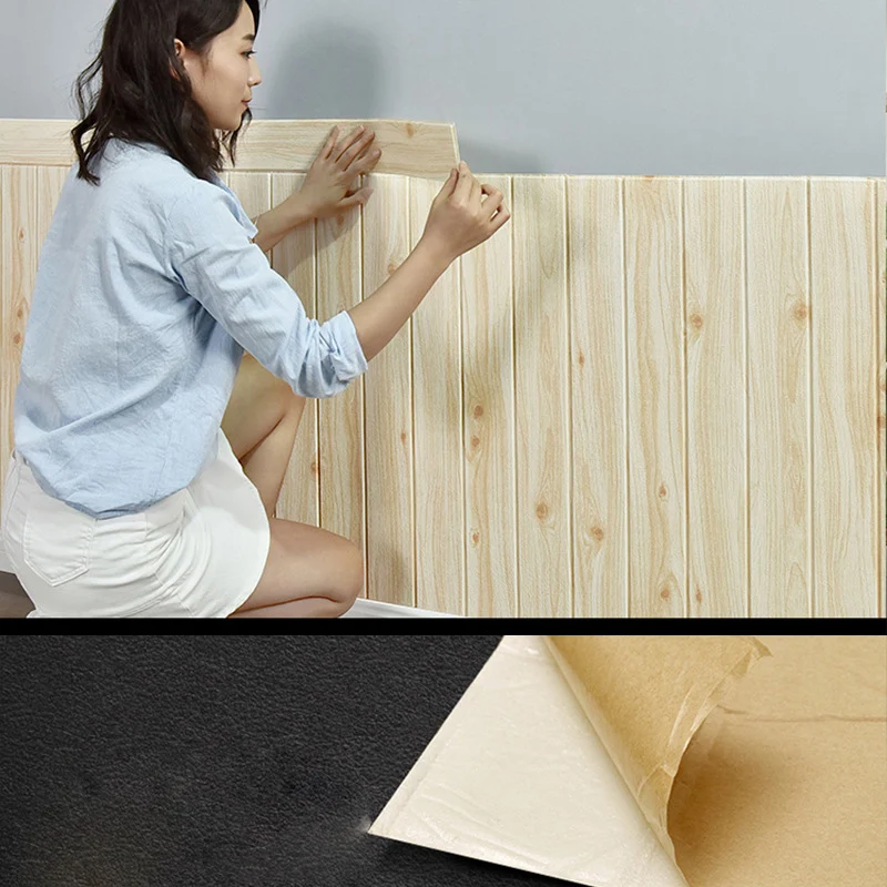 

Self-adhesive Decorative Waterproof Sticker Wood Grain Soft Pack 3D Wall Sticker Wall Skirt Anti-fouling Wallpaper