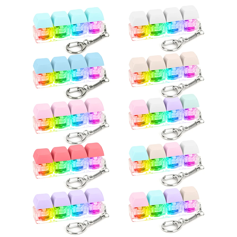 Keyboard Fidget Keychain 4 Keys Keyboard Decompression Toys with LED Light Keyboard Clicker Toy DIY Button Stress Relief Toys