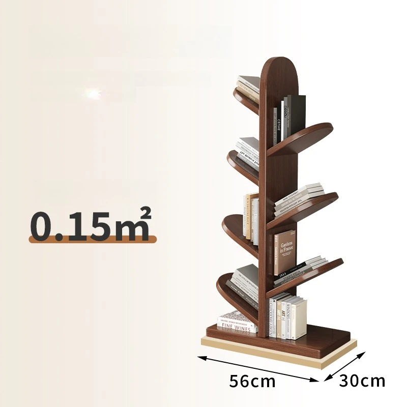 Solid wood tree-shaped bookcase, storage shelf for living room, simple storage rack for children, floor organizer