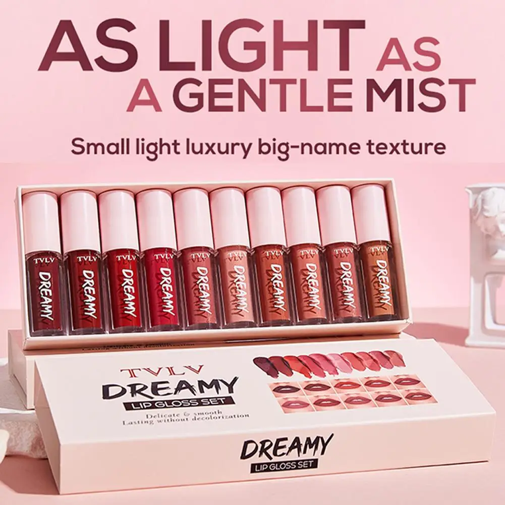 10 個/セット リップグロス ベルベット リップスティック: 防水長持ちリップグロス 女性用保湿リップスティックセット クリスマスギフト