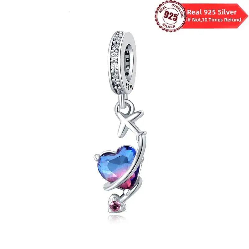 Fit Original Bracelet Inlaid Zircon Beads Charms 925 Sterling Silver Travel Plane Dangle Pendants Bangle Jewelry