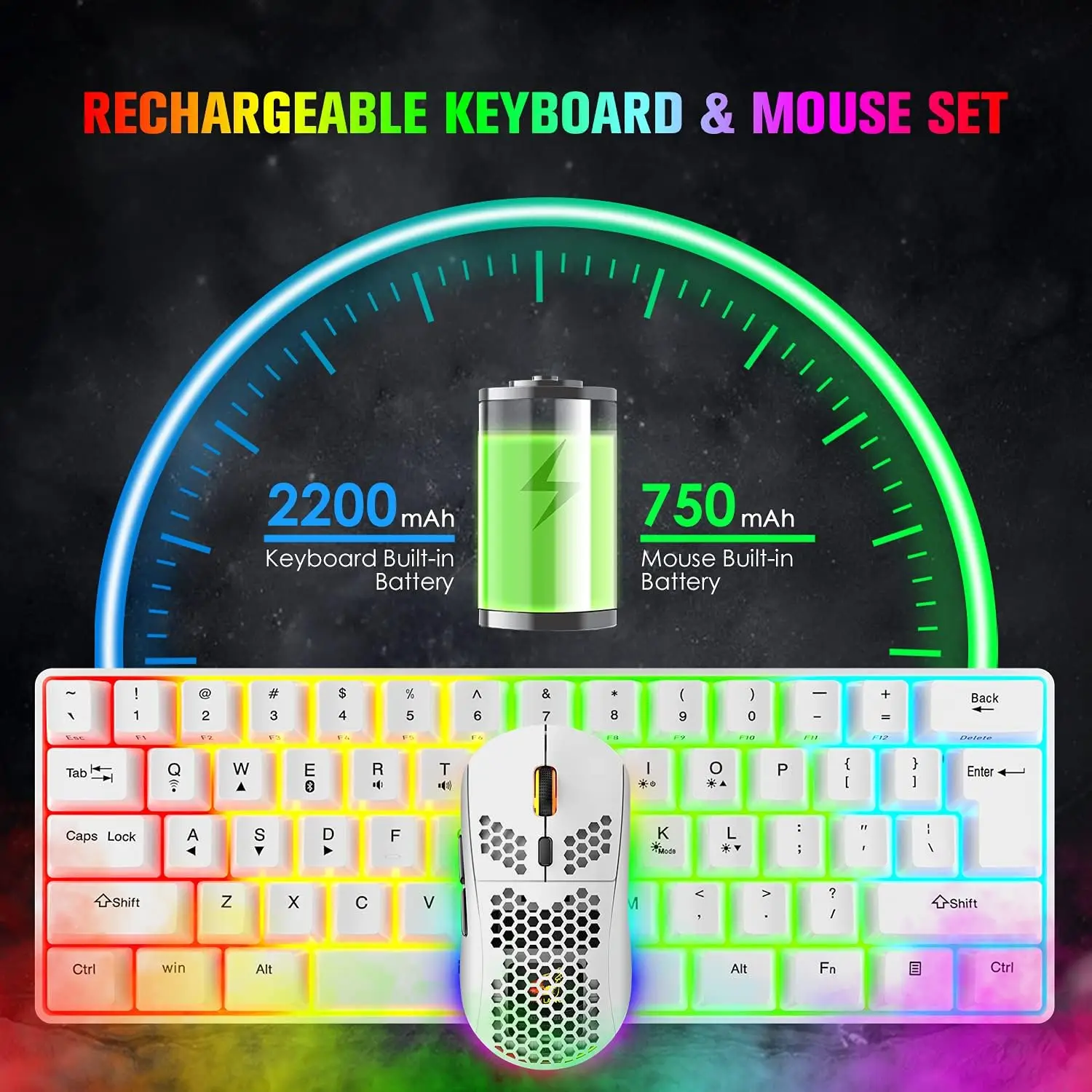 MAMNASNAKE-Clavier et souris de jeu sans fil L500, sensation mécanique, Bluetooth 5.1, mode touristes sans fil 2.4G