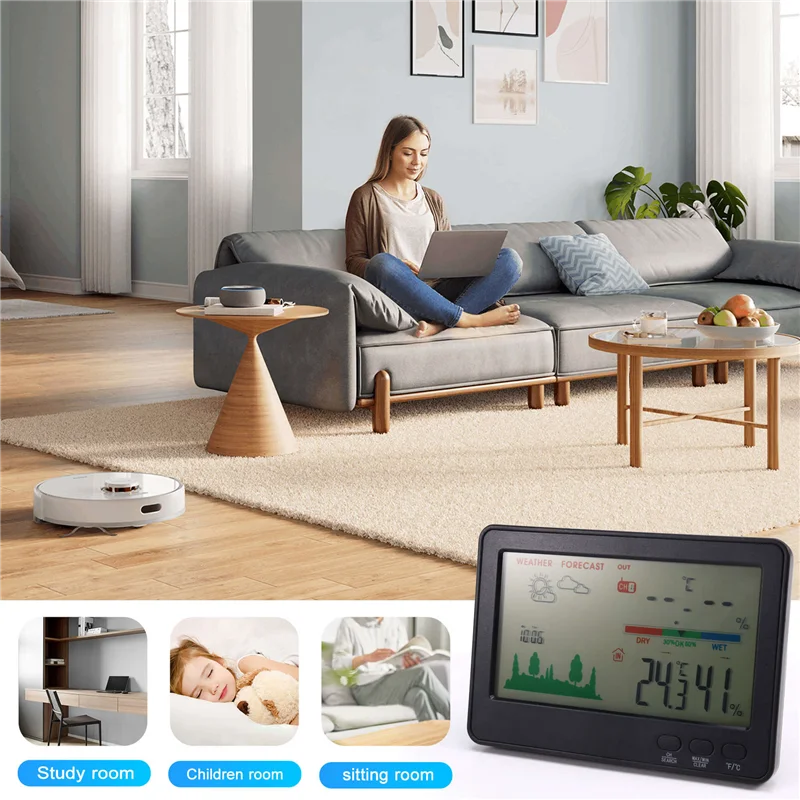 HFES Indoor Outdoor Thermometer And Hygrometer Wireless Weather Stations With 328Ft/100M Range, Temperature And Humidity