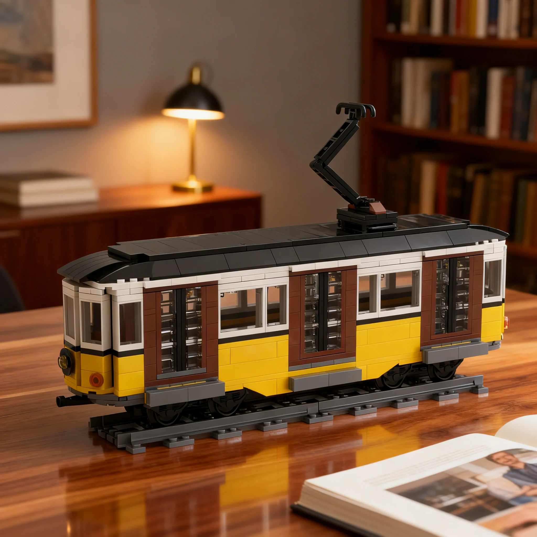 613PCS MOC Urban Street Tram Model Mechanical Engineering Historic Showcase Collector Assembly Brick Detailed Display Toy Gift